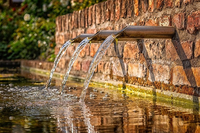 Water spilling into a water garden