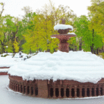 Fountain covered in snow
