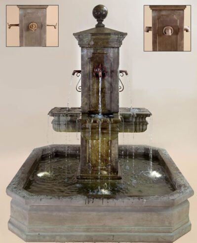 Anduze Carre Pond Fountain Spouts. Giannini Garden Ornaments