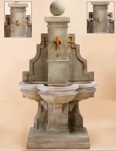 Arles Wall Fountain Iron Spouts, Giannini Garden Ornaments, Cast Stone