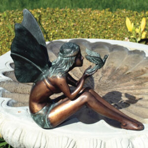 Fairy with bird brass statuette