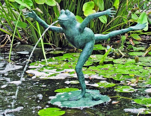 Brass Leaping Frog Garden Statue, Brass Baron