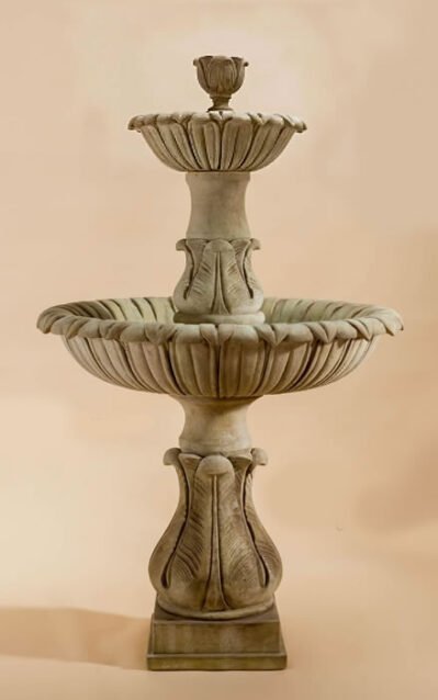 Calanthia 2-Tiered Lotus Finial, Cast Stone, Giannini Garden Ornaments