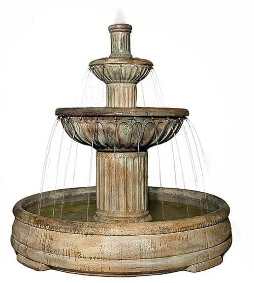 Fluted Fountain Grando Pool, Cast Stone Garden Decor