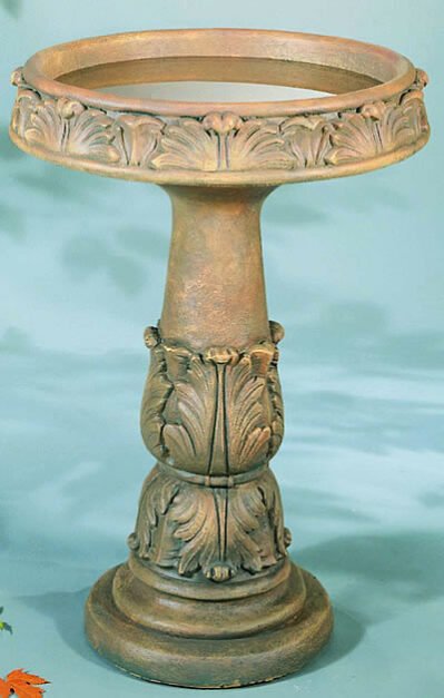 Grande Acanthus Birdbath, Cast Stone Garden Decor