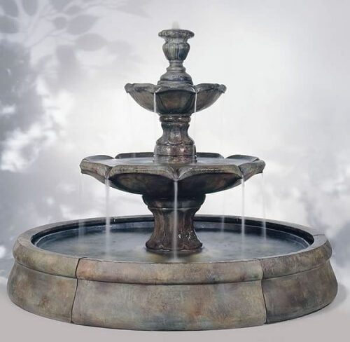 Finial Spill Fountain In Crested Pool Henri Studio cast stone