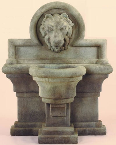 Leone Grande Wall Water Fountain, cast stone. Giannini Garden Ornaments.