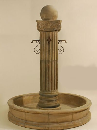 Pantheon Water Fountain Ball Spouts, cast stone. Giannini Garden Ornaments.