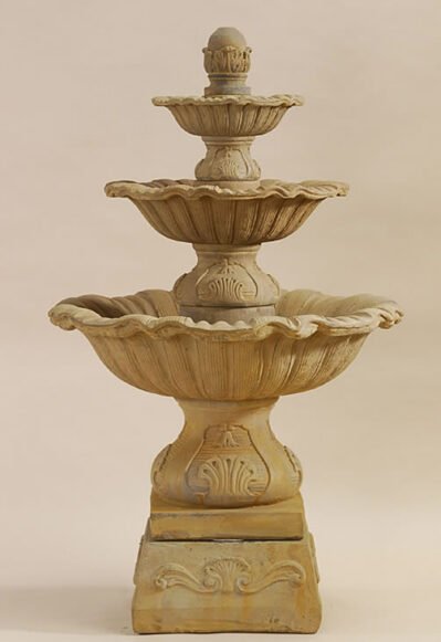 Regina Three Tier Water Fountain With Base, cast stone. Giannini Garden Ornaments.