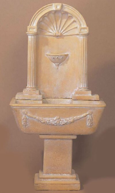 Renaissance Wall Water Fountain, cast stone. Giannini Garden Ornaments.