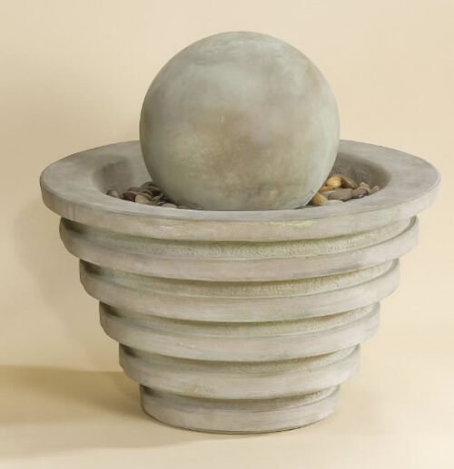 Ring Ball Water Fountain, cast stone. Giannini Garden Ornaments.