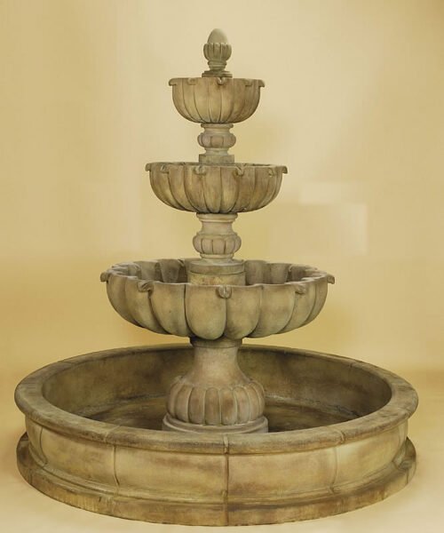 Urbino Grande Three Tier Pond Water Fountain, cast stone. Giannini Garden Ornaments.