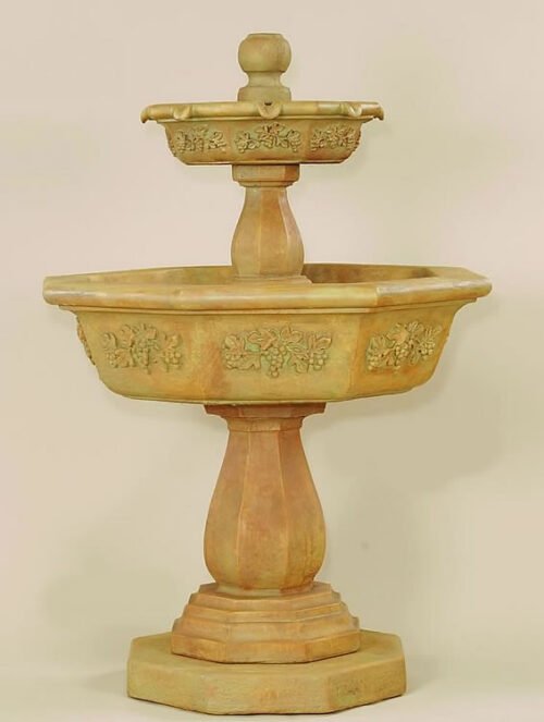 Uva Two Tier Water Fountain, cast stone. Giannini Garden Ornaments.