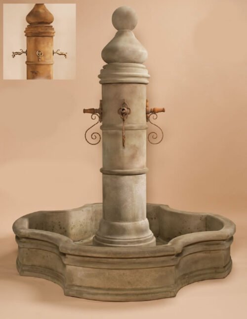 Ventoux Pond Water Fountain Monaco Pond Spouts, cast stone. Giannini Garden Ornaments.