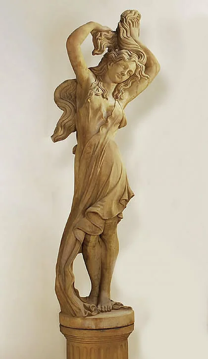 Wind Goddess Statue, cast stone. Giannini Garden Ornaments.