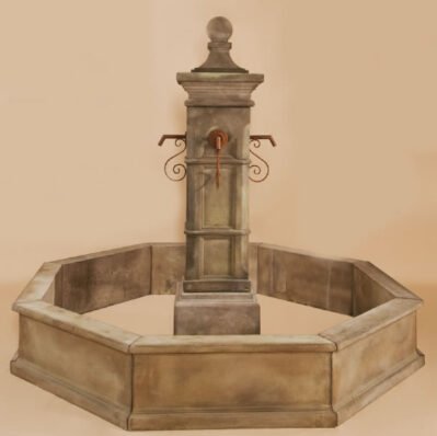 Aquitaine Column Only Plumbed Pond Spouts, cast stone. Giannini Garden Ornaments.