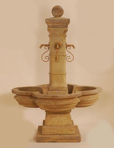 Grand Avignon Courtyard Fountain Iron Spouts. Giannini Cast Stone Garden Ornaments, Cast Stone Garden Decor