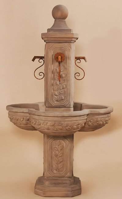 Limone Courtyard Water Fountain Concrete Spouts, cast stone. Giannini Garden Ornaments.