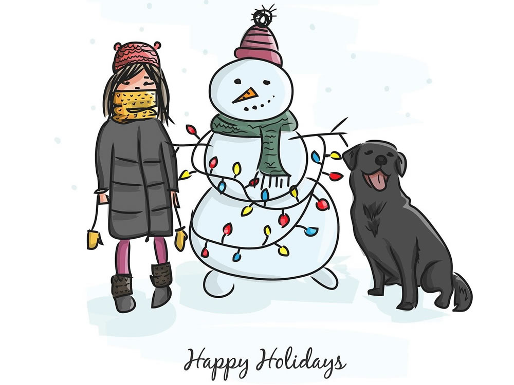 Girl Snowman and Dog Christmas Gift Card