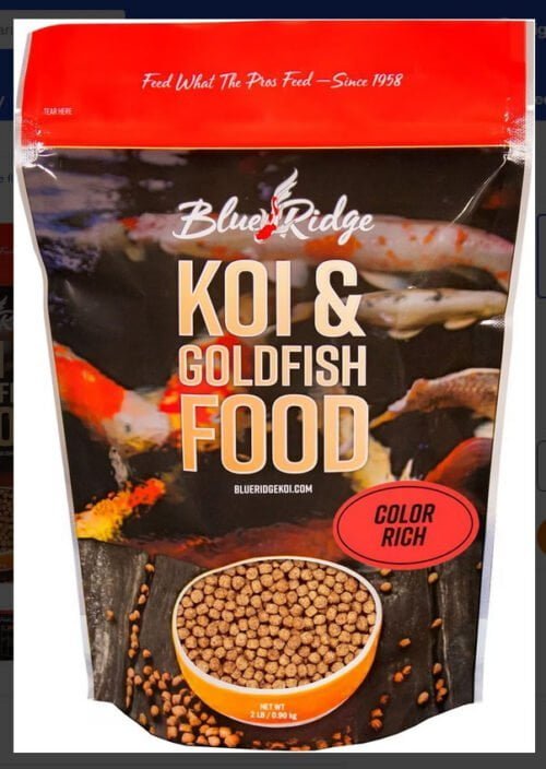 Blue Ridge Koi and Goldfish Food, color rich.