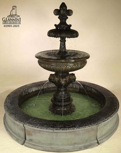 Piazza Veneta Easy Pond Water Fountain, cast stone. Giannini Garden Ornaments.